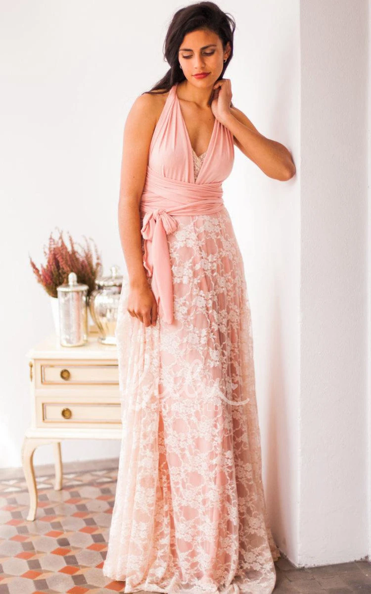 Unique Golden Lace Bridesmaid Dress Peach Blush Pink Convertible