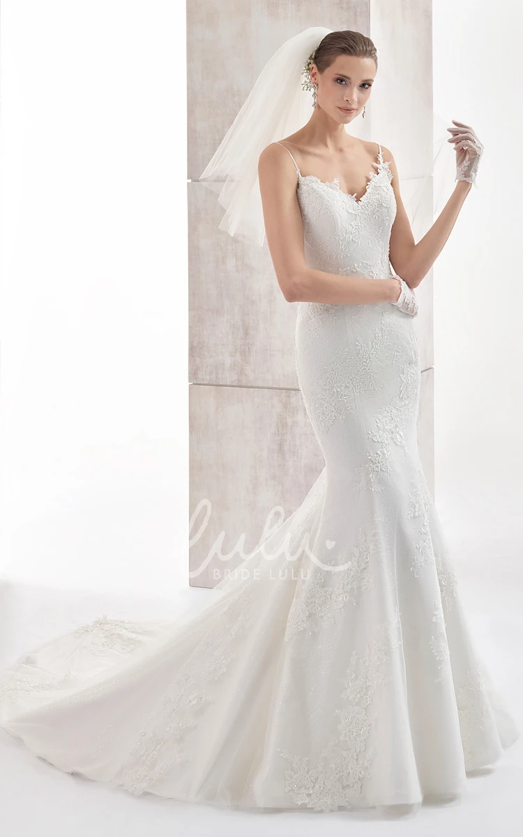 Court Train Mermaid Gown with Sweetheart Neckline and Spaghetti Straps