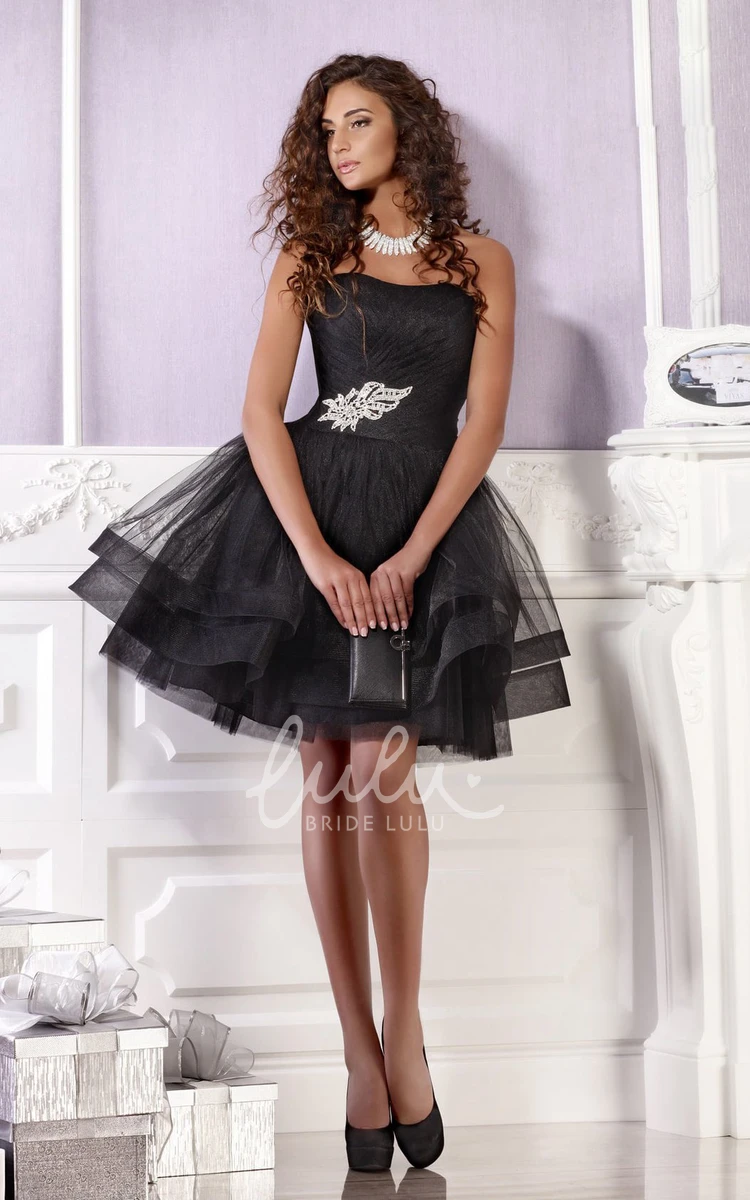 Strapless A-Line Tulle Mini Dress with Zipper Short and Elegant