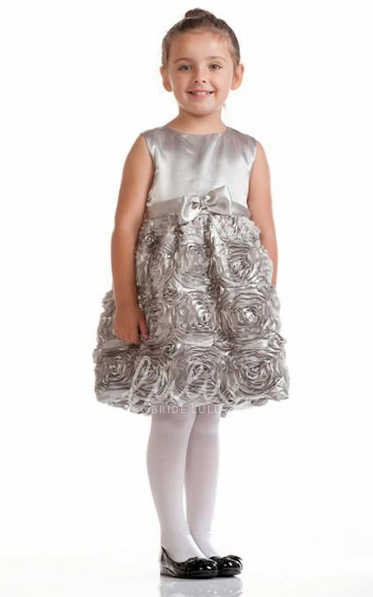 Bowed Satin Flower Girl Dress Knee-Length Tiered Casual