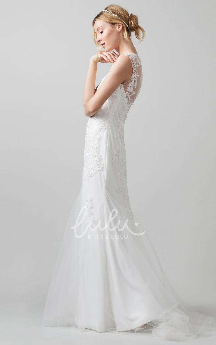 Sleeveless Sheath Tulle Wedding Dress with Illusion Flowy Bridal Gown