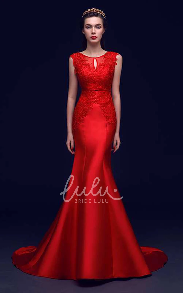 Satin Mermaid Formal Dress with Appliques Strapless Pleated Gown