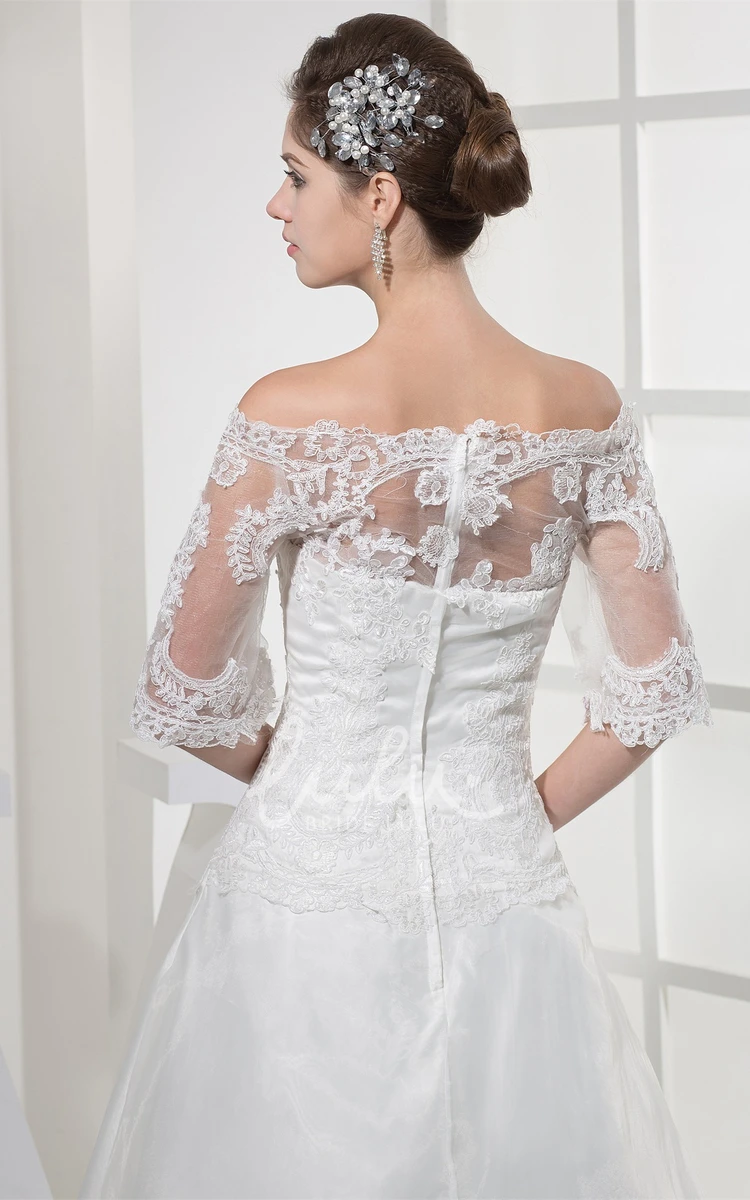 A-Line Lace Wedding Gown with Appliques Half Sleeves Off-The-Shoulder