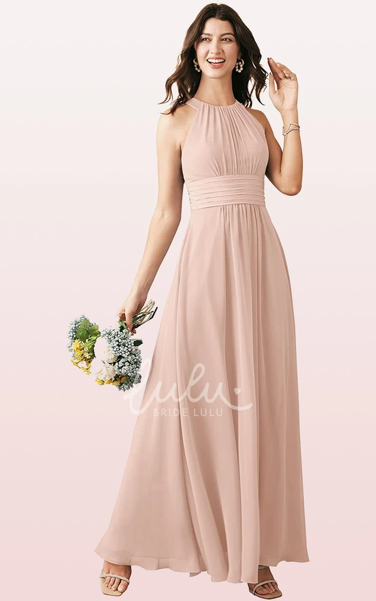 Chiffon Halter A-line Bridesmaid Dress with Ruching Ankle-length