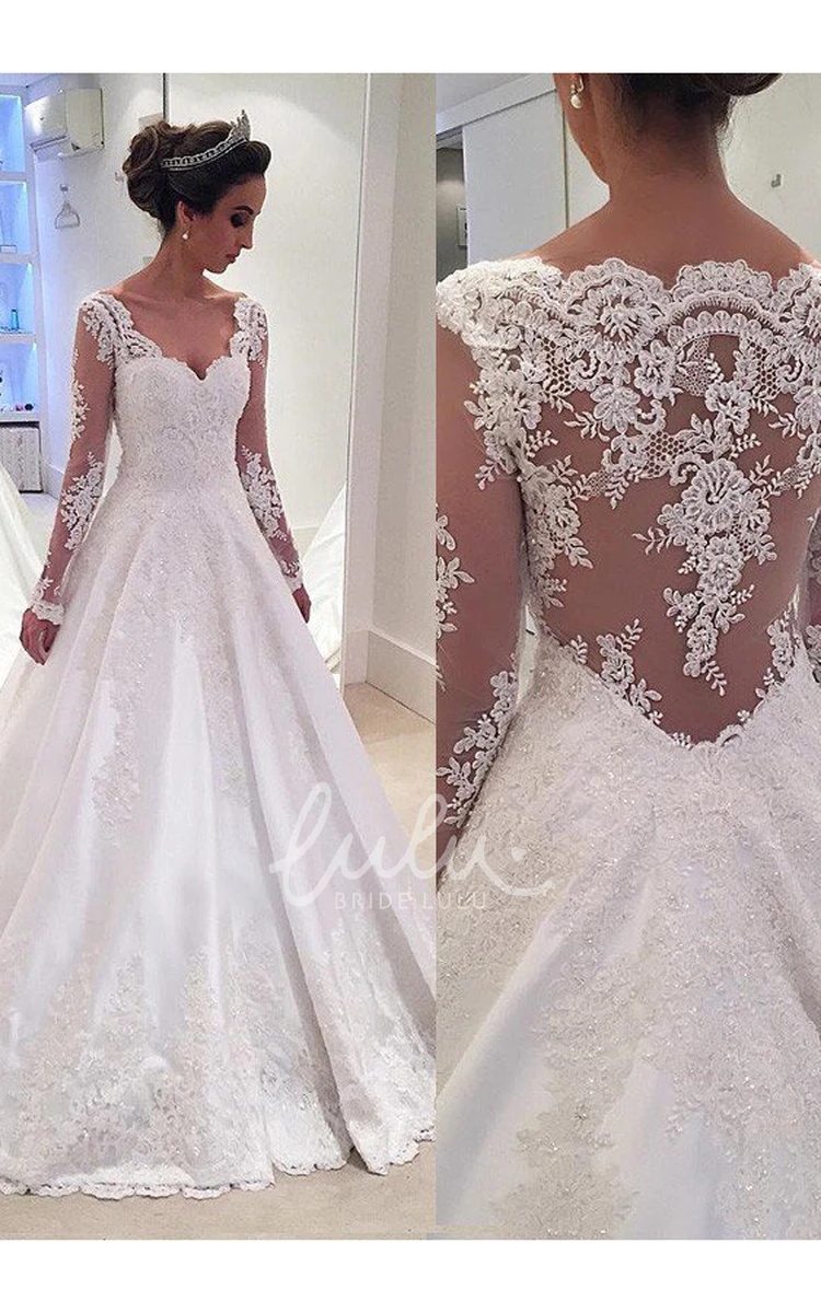 V-neck Lace Illusion Ball Gown Wedding Dress