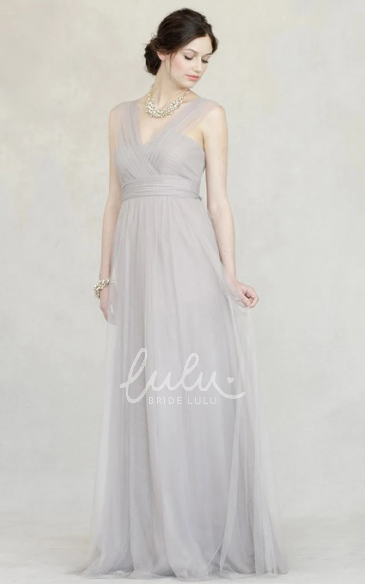 Criss-Cross V-Neck Empire Tulle Bridesmaid Dress with Straps Sleeveless & Elegant