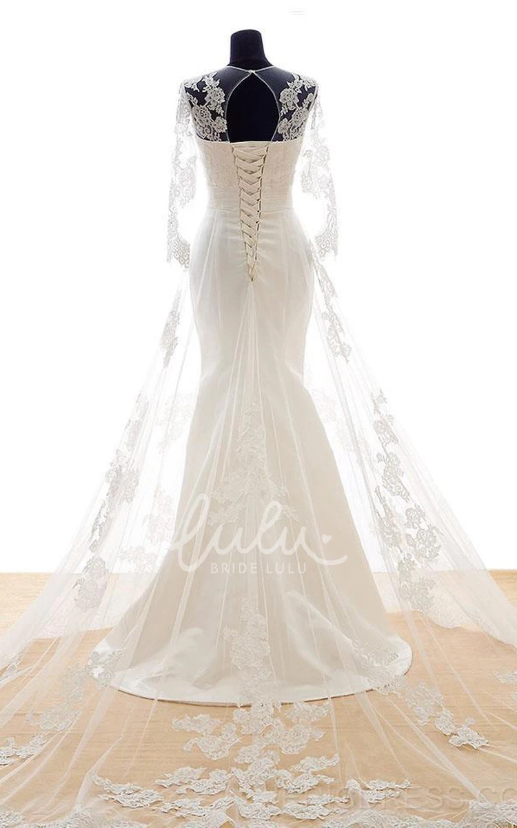 Trumpet Illusion Lace Wedding Dress with Long Sleeves Bell Skirt and Beaded Appliques