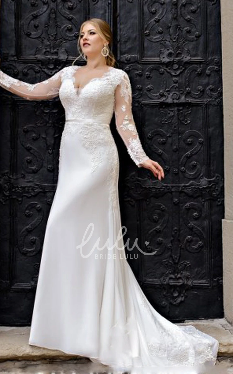 Modern Satin A Line Wedding Dress with Appliques and V-neck Elegant Bridal Gown
