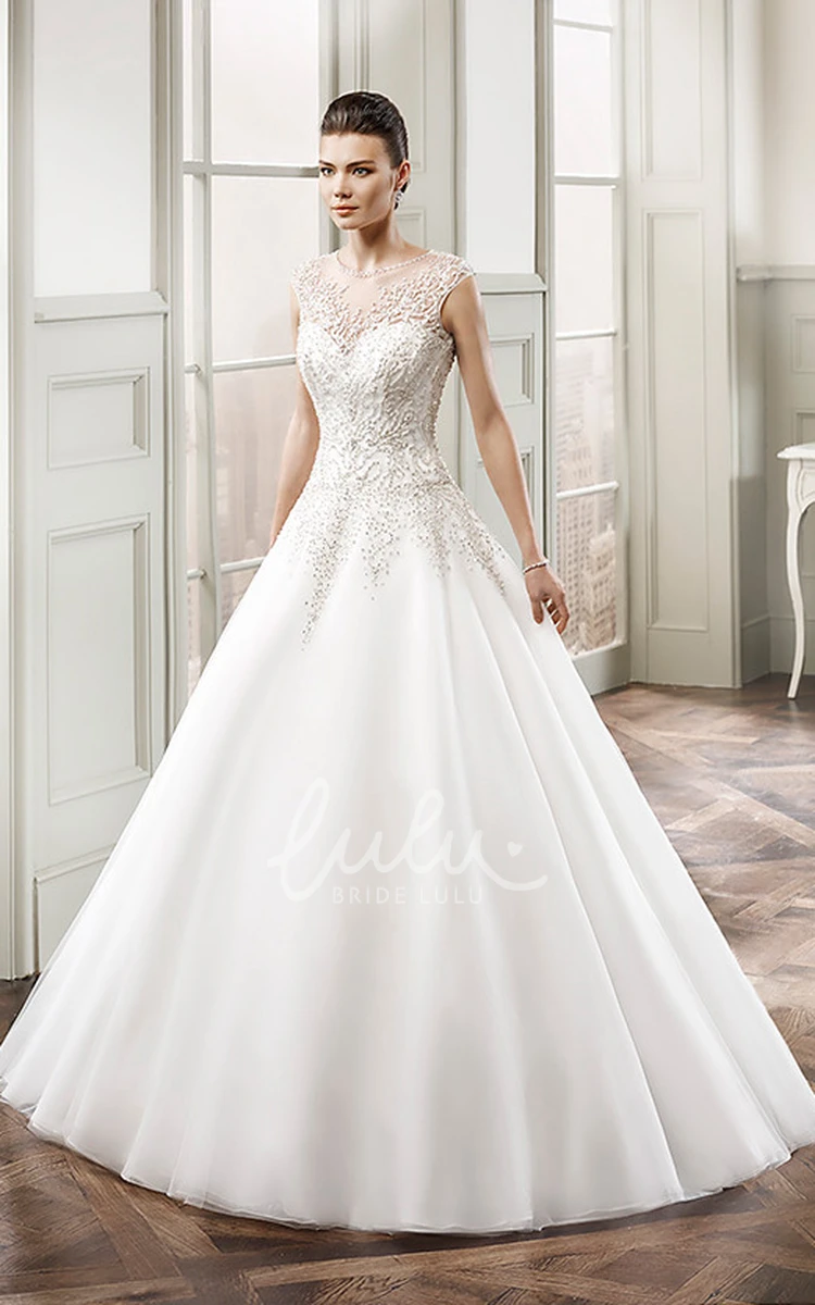 Beaded Scoop-Neck Tulle Ball Gown Wedding Dress Sleeveless Floor-Length Bridal Dress