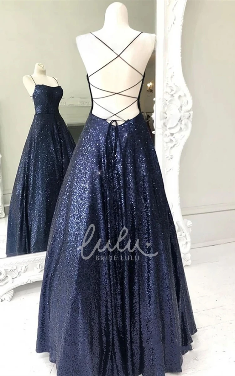 Sequin A-Line Sleeveless Formal Dress Sexy Spaghetti Floor-length Formal Gown