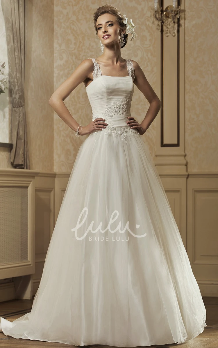 Ruched A-Line Tulle & Satin Wedding Dress Strapped Sleeveless Floor-Length Gown