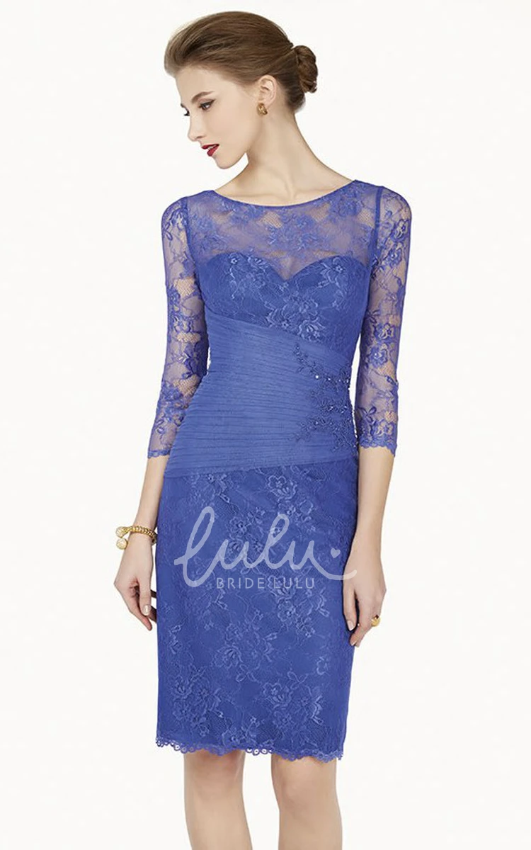 Midi Lace Prom Dress with Scoop Neck and Applique Details