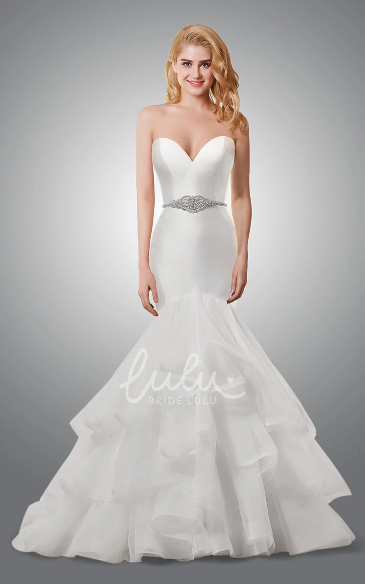 Satin and Organza Mermaid Wedding Dress Sweetheart Neckline with Ruffles