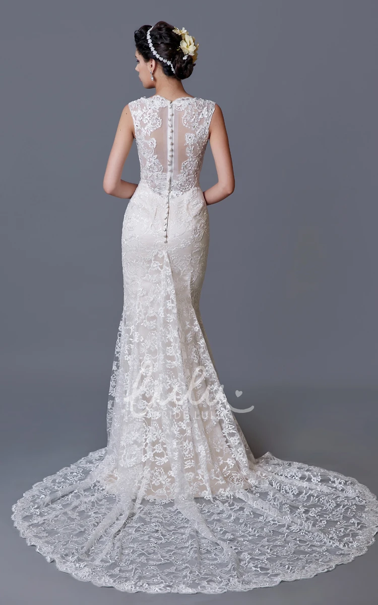 Mermaid Lace Wedding Dress with Scalloped V Neckline Wedding Dress Classy Feminine