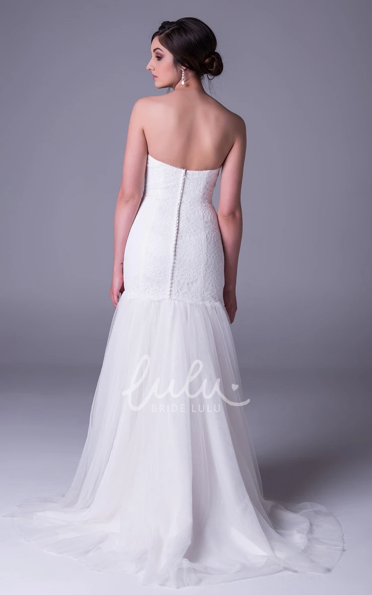 Strapless Jeweled Lace&Tulle Sheath Wedding Dress