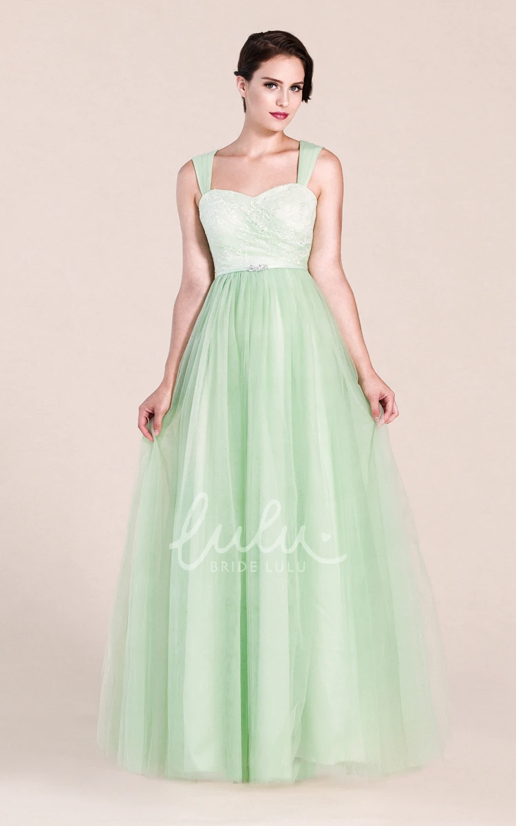 Long Lace and Tulle A-Line Bridesmaid Dress for Bridesmaid