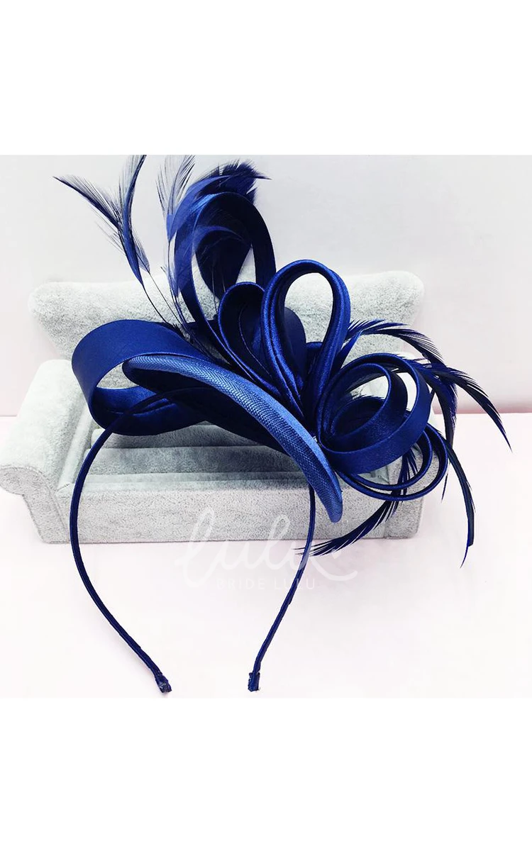 Europe Sapphire Blue Satin Hair Band Bridal Wedding Dress with Red Headdress