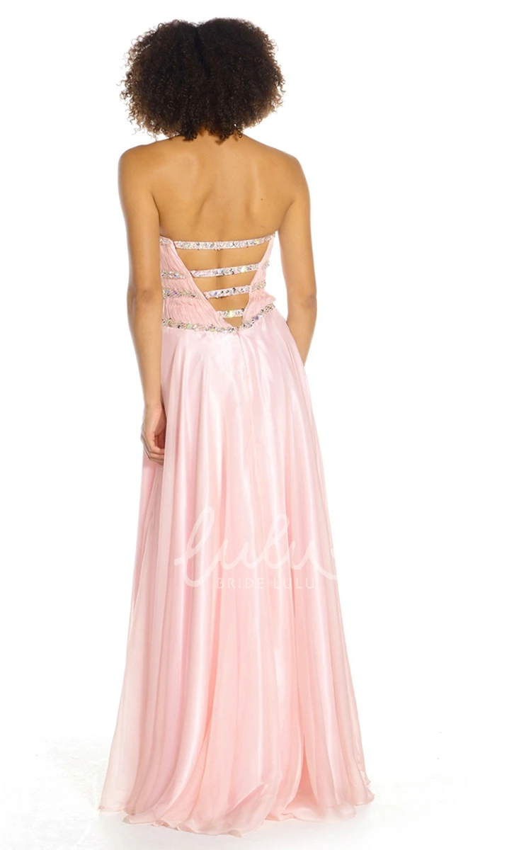 Maxi A-Line Sleeveless Sweetheart Satin Prom Dress Beaded with Straps