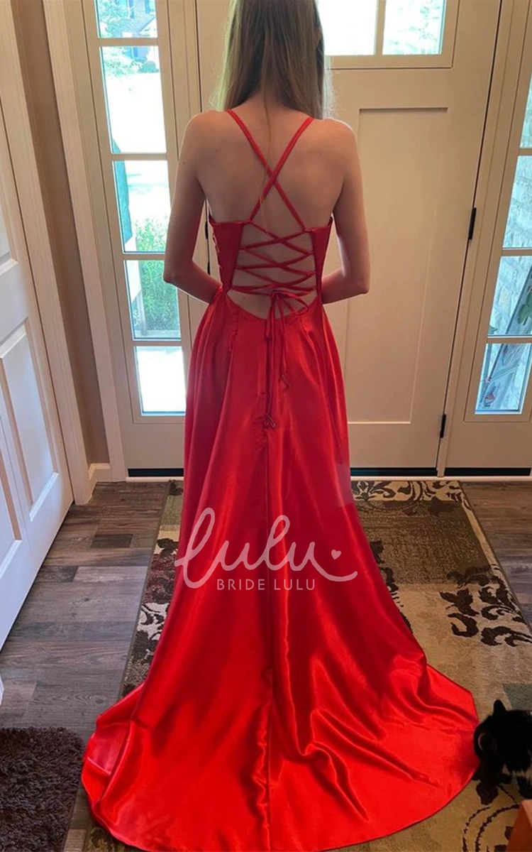 A-Line Satin Prom Dress with Split Front Casual & Flowy