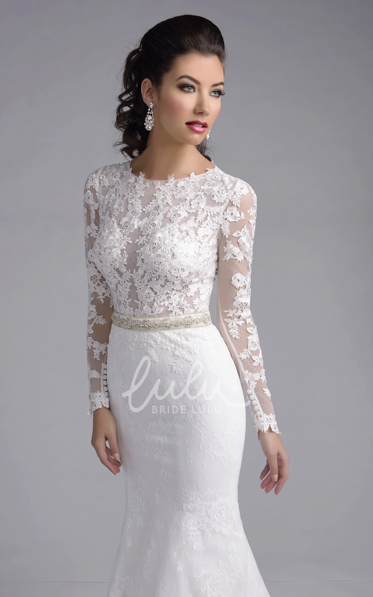 Long Sleeve Mermaid Lace Wedding Dress with Shimmering Detailing