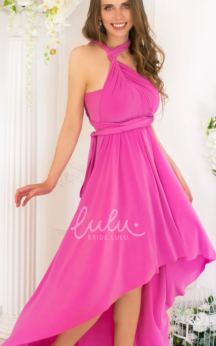 Halter Neckline A Line Bridesmaid Dress with Open Back and Sash Adorable