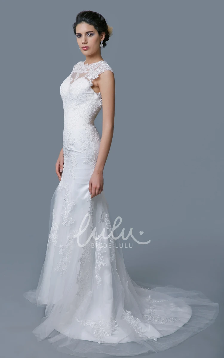 Lace and Tulle Mermaid Wedding Dress with Keyhole Back for Brides