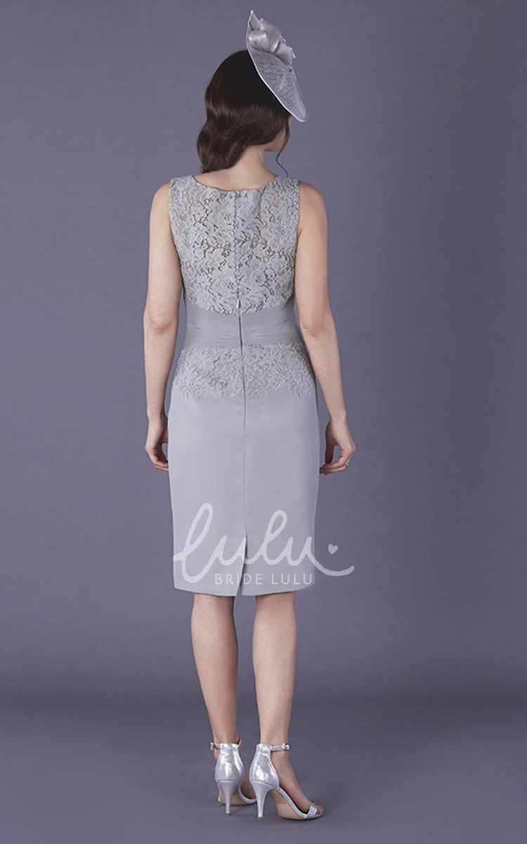 Lace and Chiffon Mother of The Bride Dress with Split Back Sleeveless and Chic