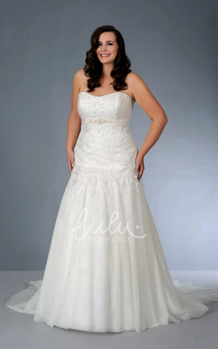 Jeweled Waist Strapless Bridesmaid Dress with Applique and Corset Back