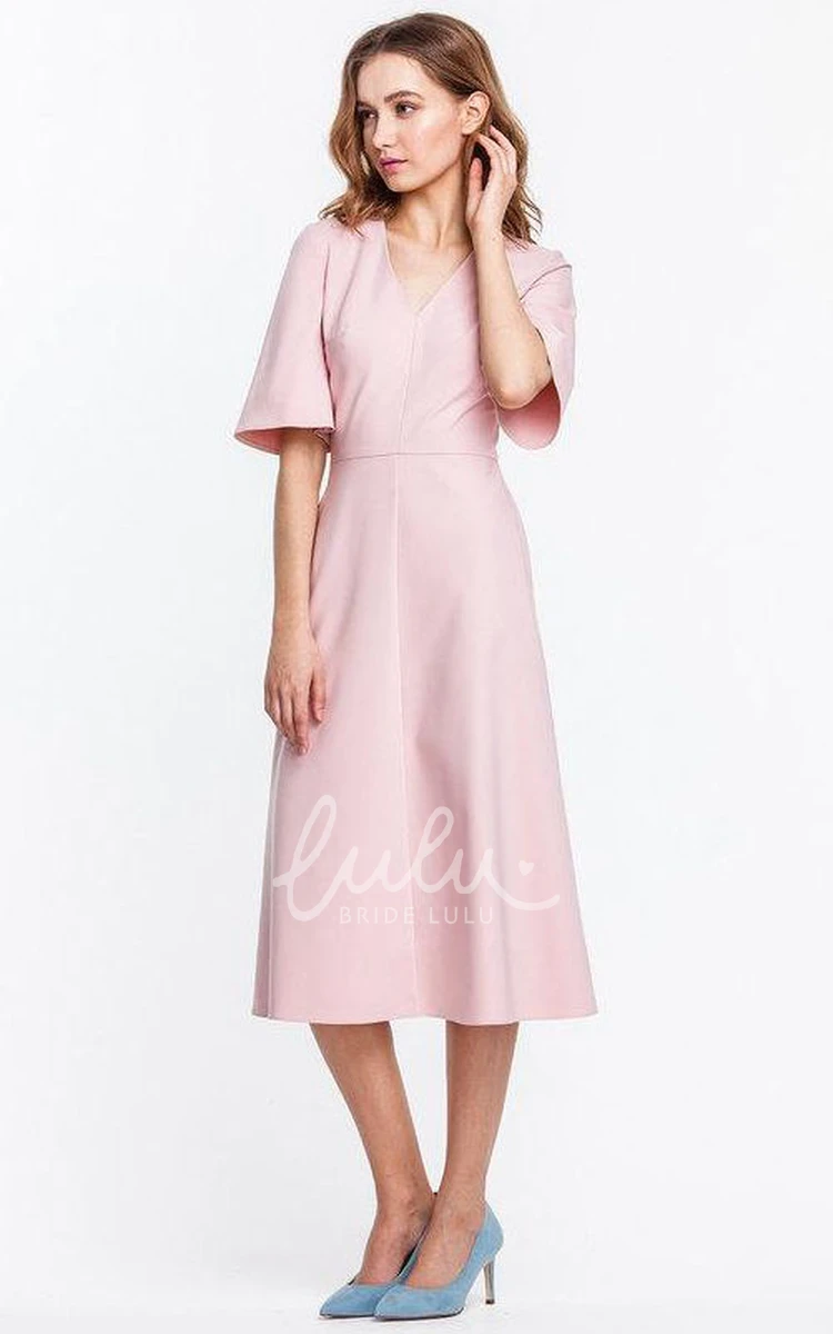 Bell Sleeve Tea-length Formal Dress with Trendy Style