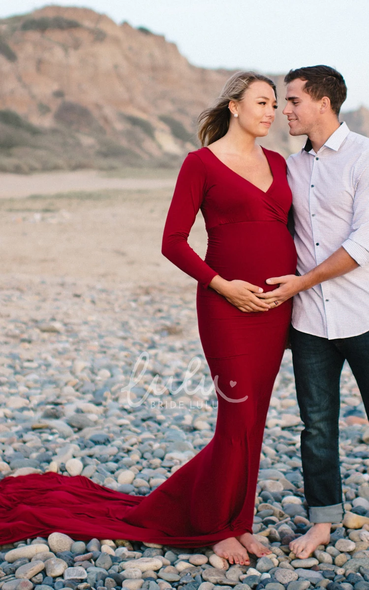 Long Sleeve Maternity Trumpet Bridesmaid Dress with Court Train