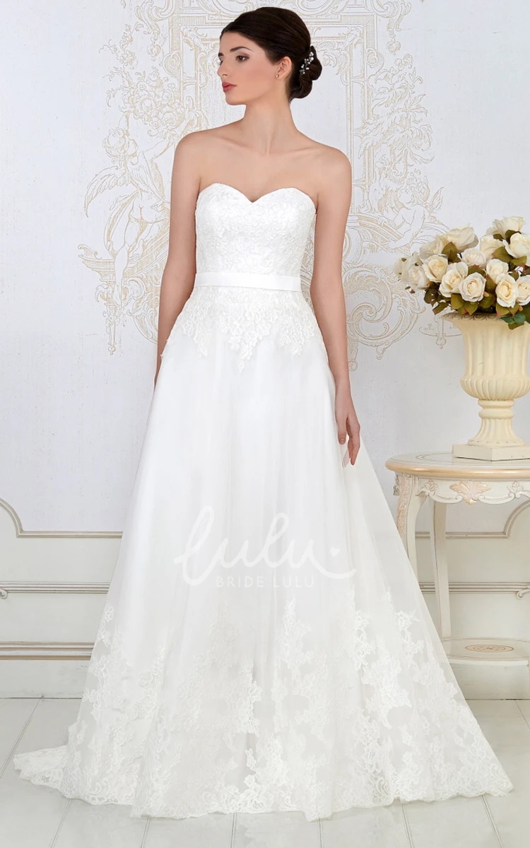 Lace Sweetheart A-Line Wedding Dress with Bow Floor-Length Sleeveless