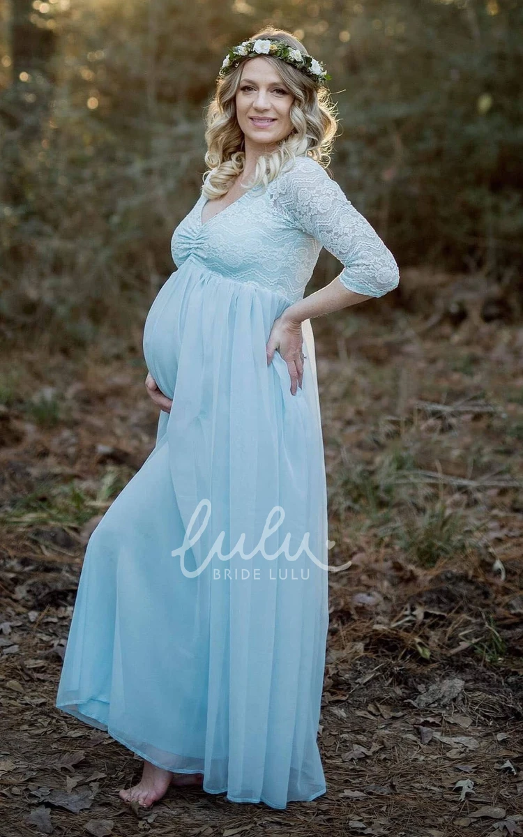 A-line V-neck Lace Maternity Wedding Dress Simple Country Bride Dress