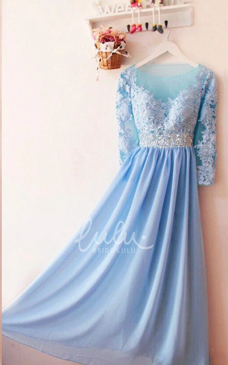 Long Sleeved Chiffon Dress with Appliques and Sequins Elegant Formal Dress