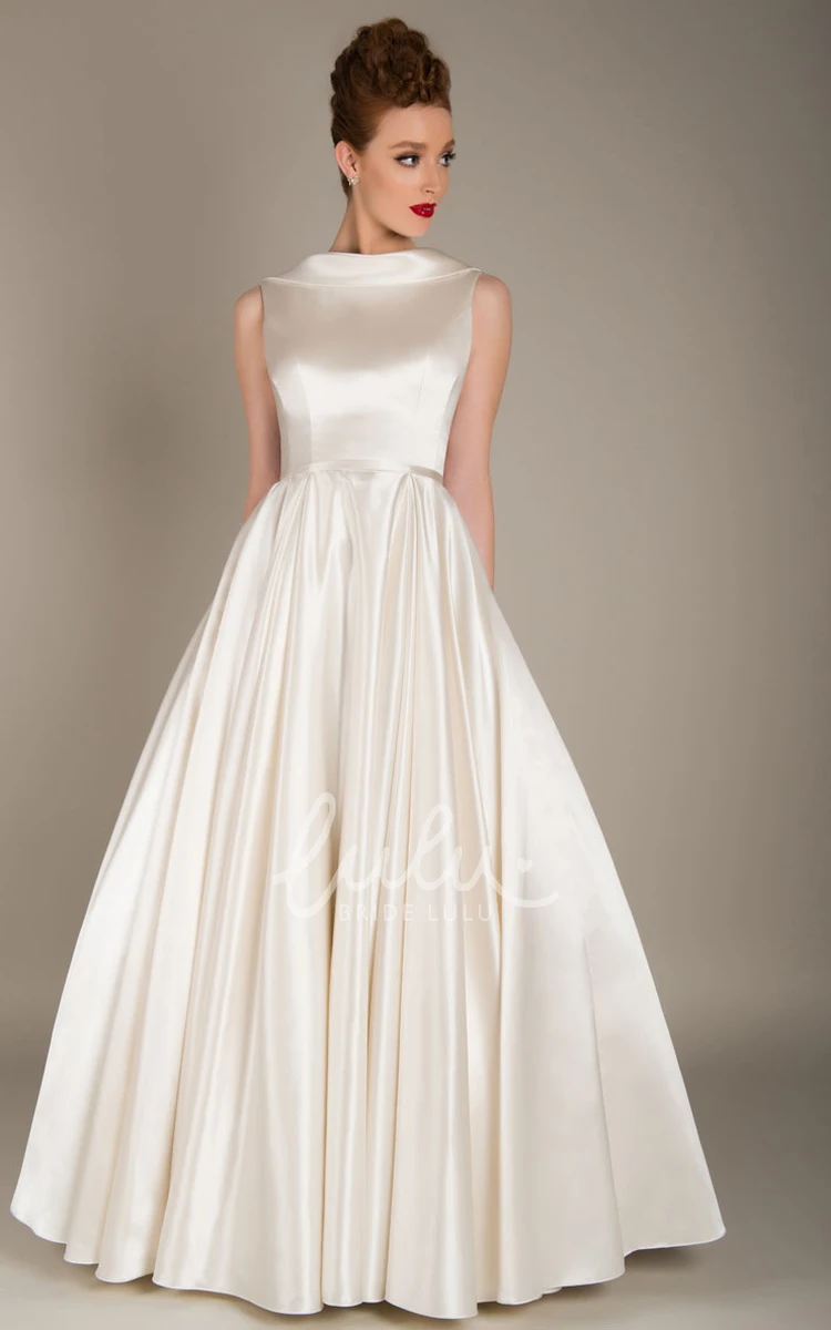 Satin A-line Jewel Neck Backless Wedding Dress Elegant & Classic