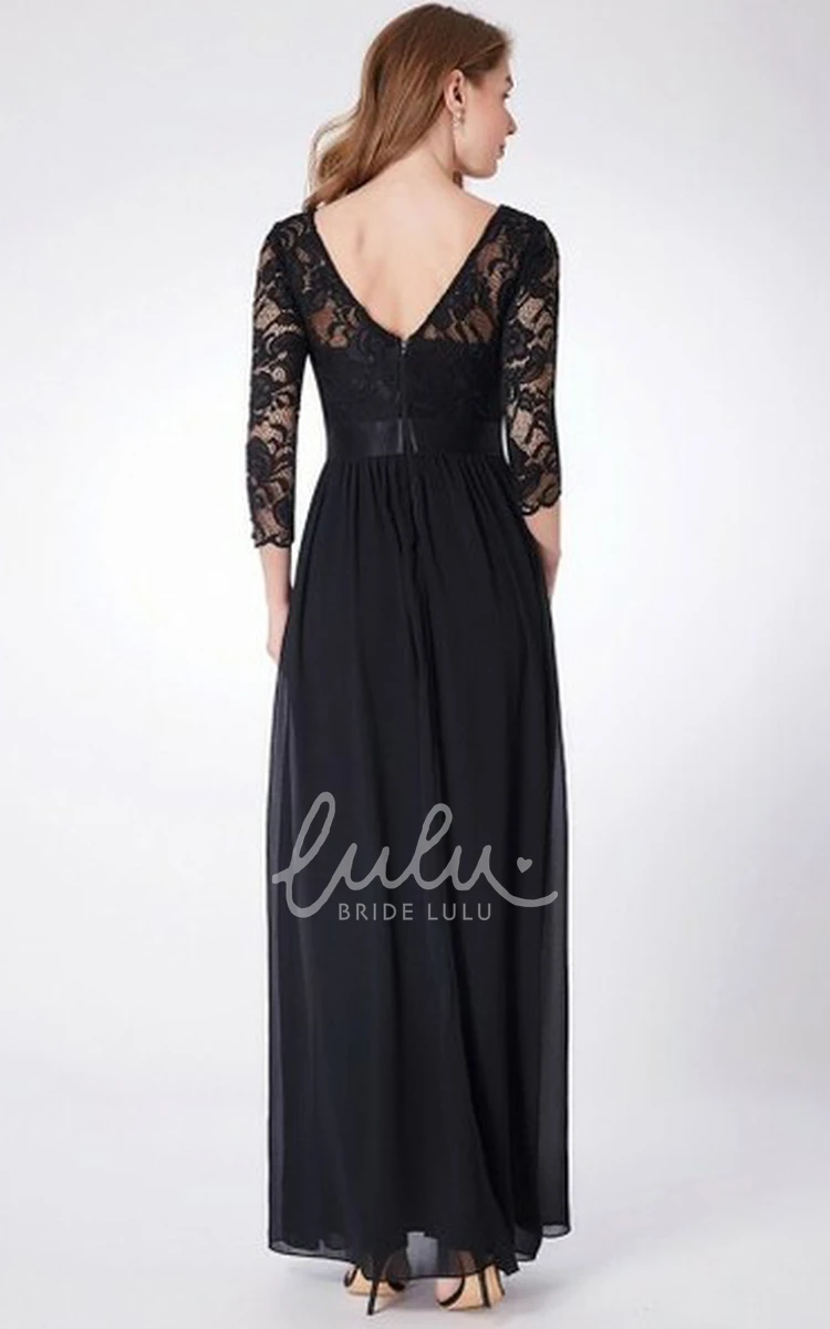 Romantic Chiffon A Line Mother of the Bride Dress with Ruching 3/4 Length Sleeve and Floor-length