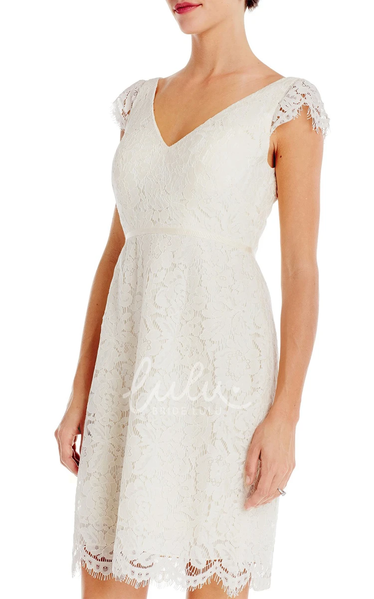 Cap-Sleeve V-Neck Lace Little White Prom Dress with Pencil Skirt