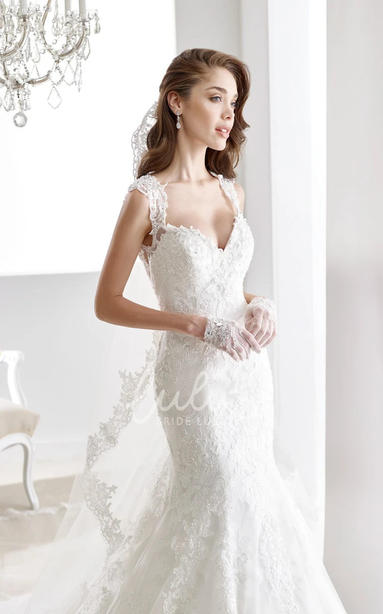 Sheath Lace Wedding Dress with Sweetheart Neckline and Cap Sleeves