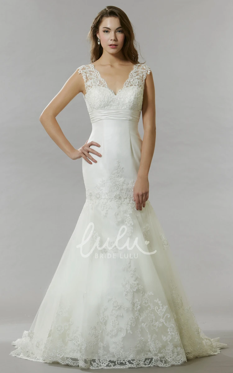 V-Neck Cap-Sleeve Lace Wedding Dress Sheath Elegant 2024 Women's