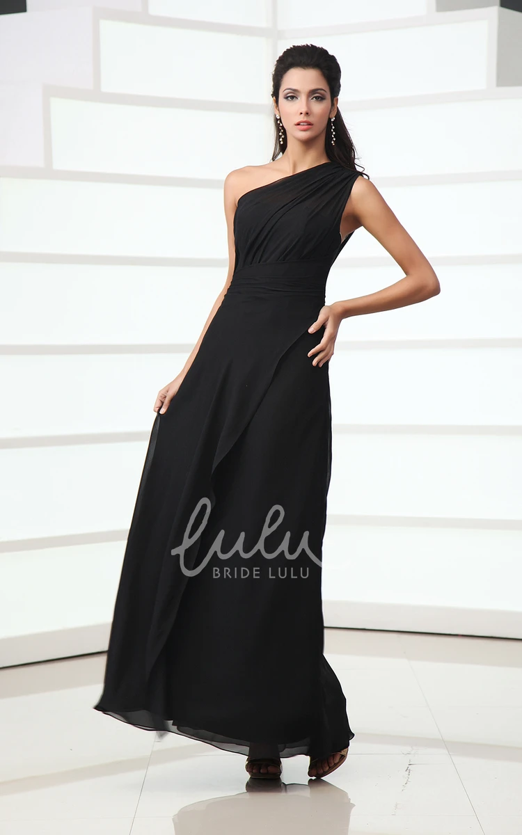 One-Shoulder Chiffon Ankle-Length Evening Dress for Women