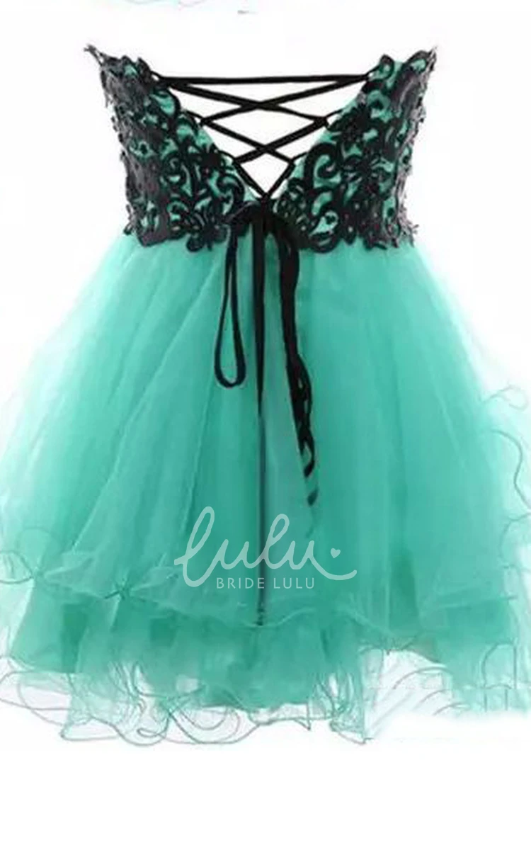 Short Sleeve Bateau A-line Lace Tulle Homecoming Dress