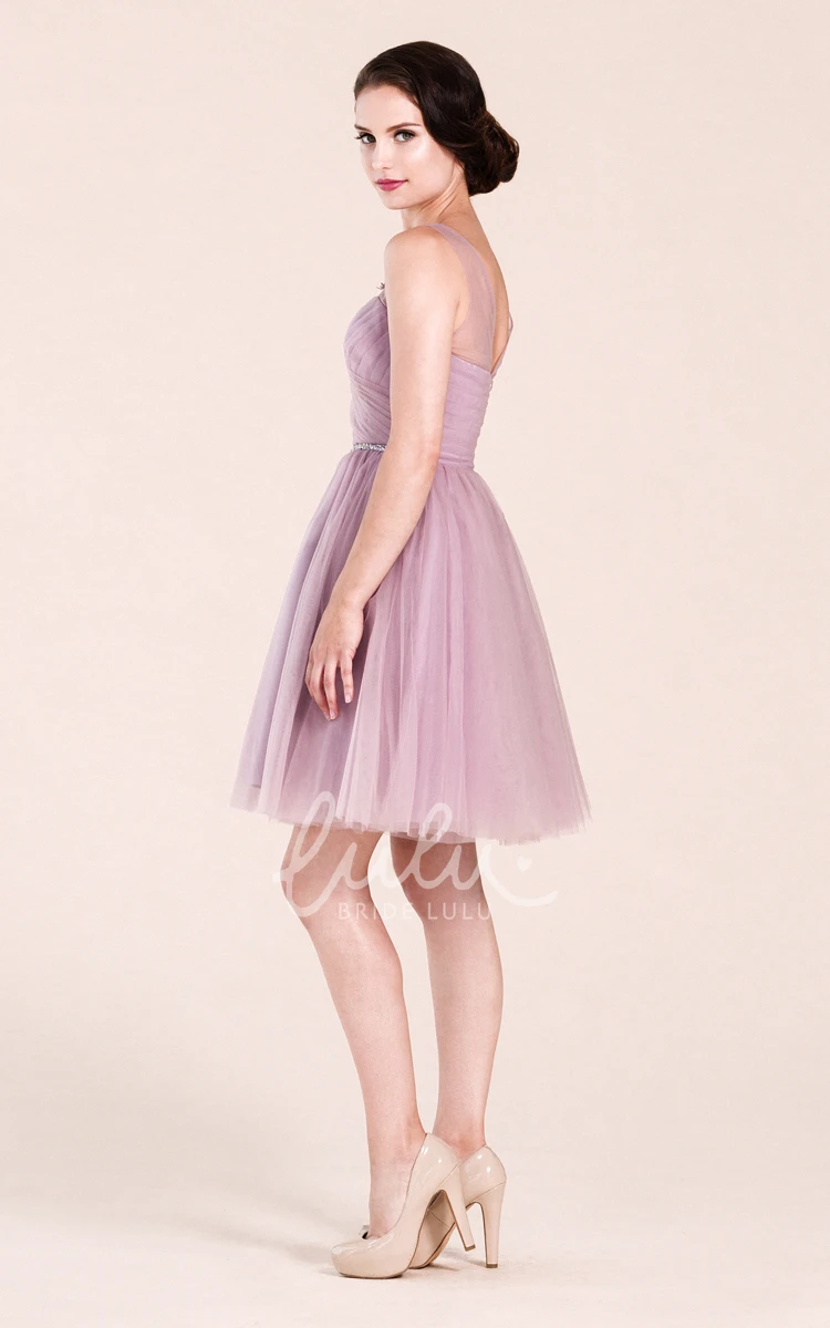 High Neck A-line Tulle Bridesmaid Dress Short & Elegant