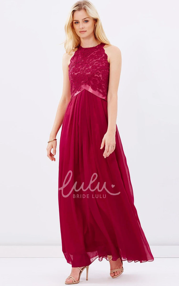 Sleeveless Appliqued Chiffon Bridesmaid Dress with Scoop Neck Ankle-Length