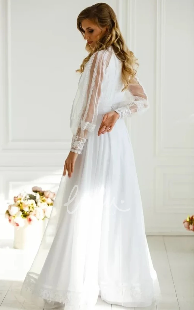 Chiffon V-neck A-line Long Sleeve Wedding Dress Simple and Graceful