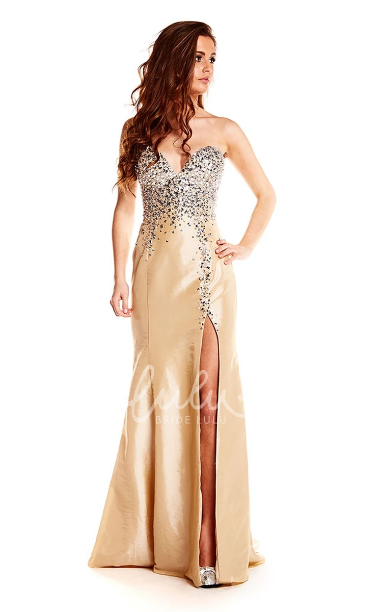 Sweetheart Satin Mermaid Prom Dress Sleeveless and Beaded