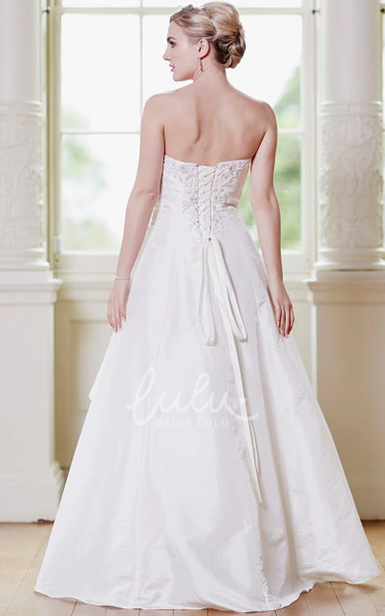 Draped Strapless Taffeta Wedding Dress with Beading and Corset Back A-Line Floor-Length Style