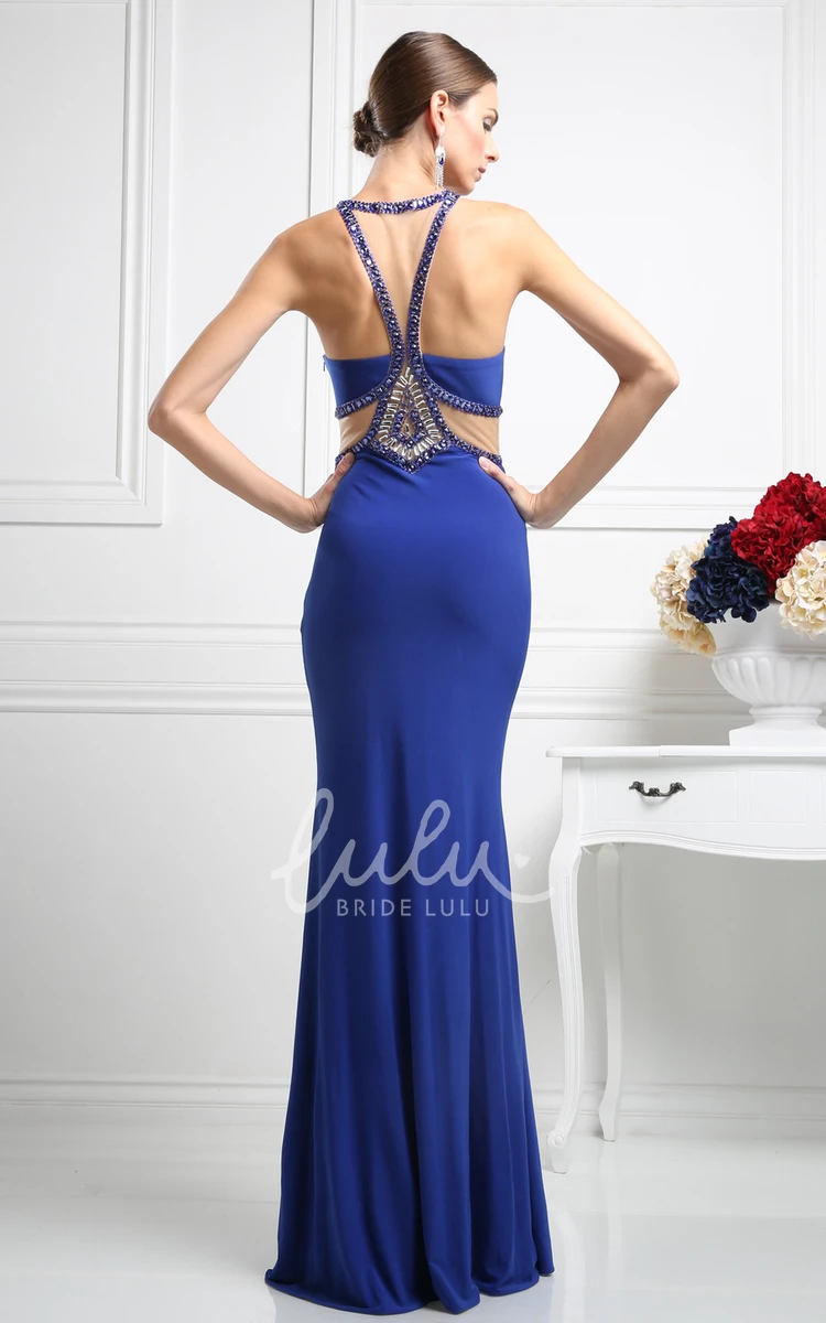 Halter Sheath Jersey Formal Dress with Floor-Length and Beading