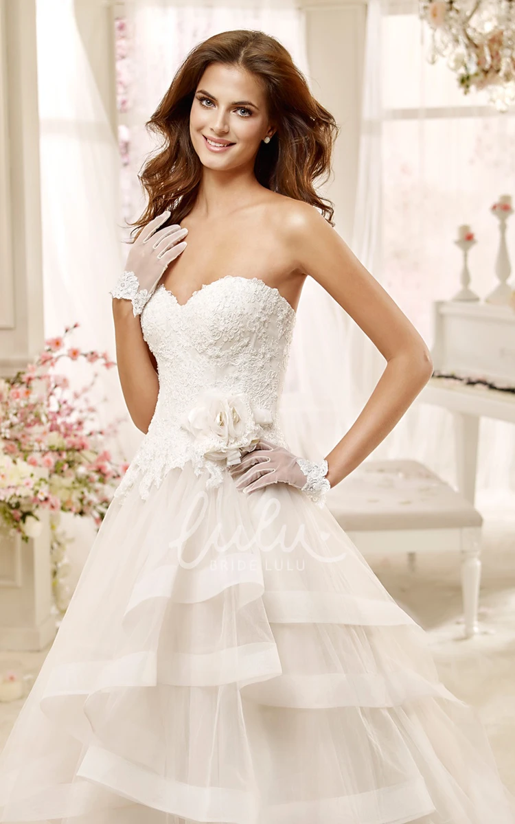 A-line Wedding Dress with Asymmetrical Ruching and Flowers Sweetheart Style