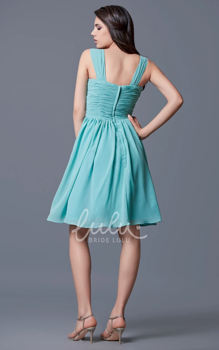 Knee Length Chiffon Prom Dress with Beaded Waist and Straps