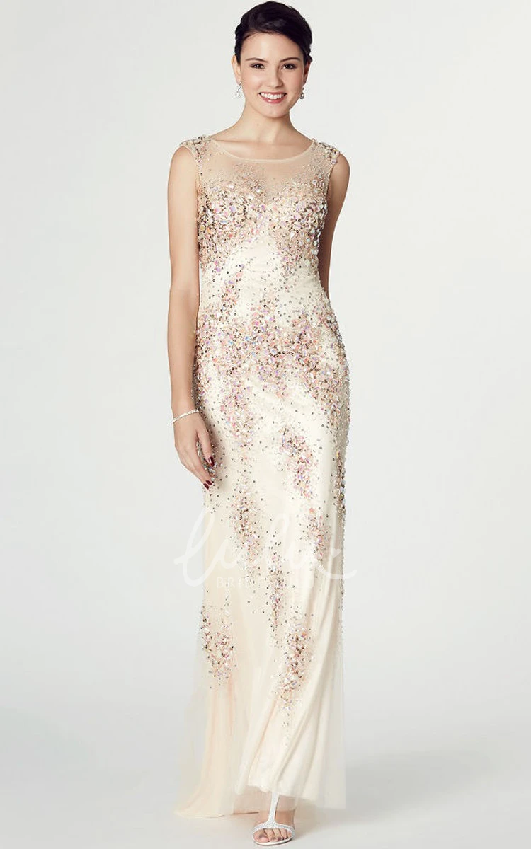 Sheath Beaded Chiffon Prom Dress with Scoop Neckline