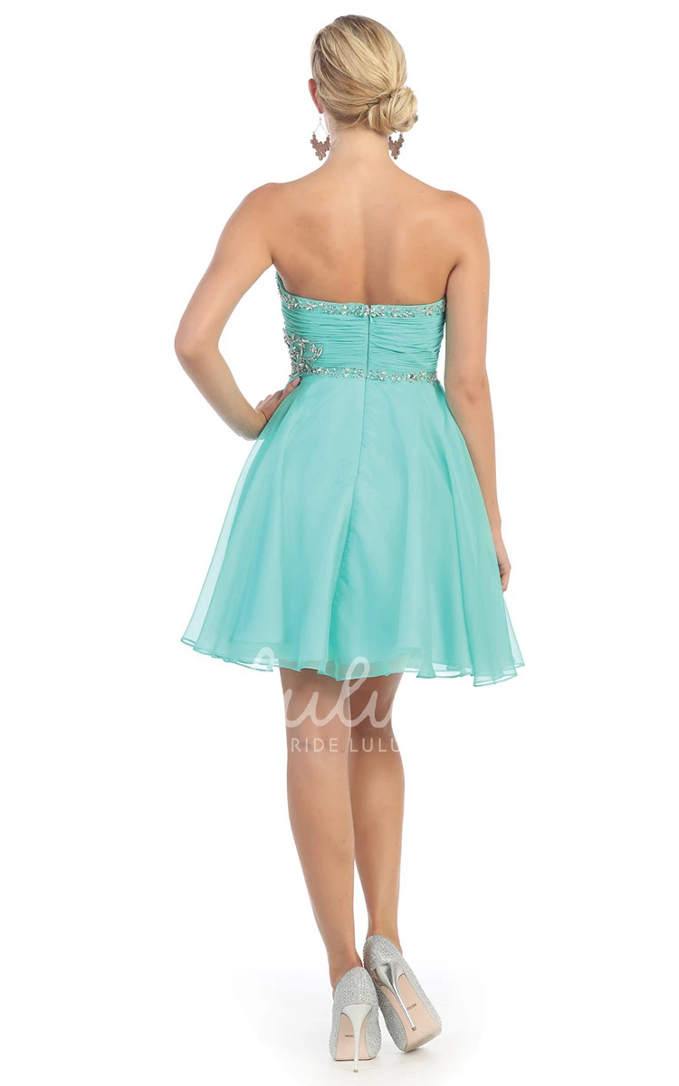 Sweetheart Mini A-Line Chiffon Dress with Criss Cross and Beading Prom Dress